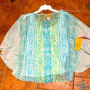 Ruby Rd. Blue and Green Patterned Top with sequins.